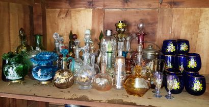 null Lot of polychrome enamelled glassware including: sets of glasses, carafons,...