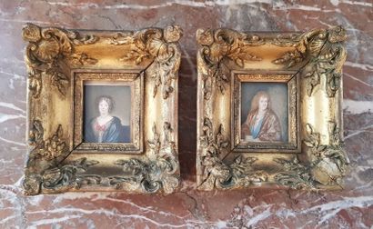 null Ecole du XIXème siècle
Deux miniatures portraits d'un couple 
Gouache, encadrement...