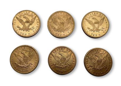 null 6 pièces de 10 Dollars Or "Liberty Head" : 1881, 1893, 3 de 1894, 1897