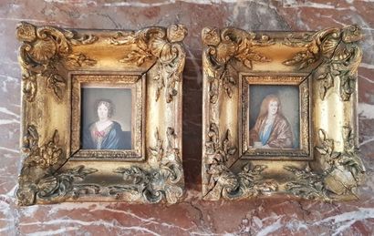 null Ecole du XIXème siècle
Deux miniatures portraits d'un couple 
Gouache, encadrement...