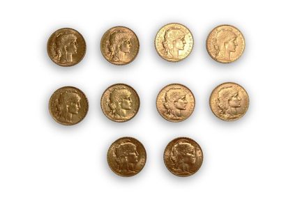 null 10 pièces de 20 frs Or Marianne : 1904, 1907, 1910, 4 de 1911, 3 de 1912
