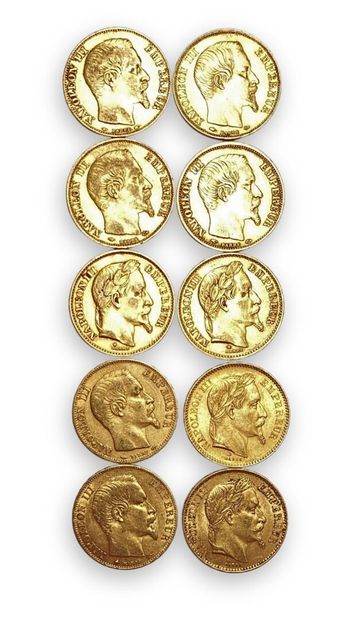 null 6 pièces de 20 Frs Or Napoléon III : 1854 A, 1855 A, 1855 BB, 3 de 1859 A
4...