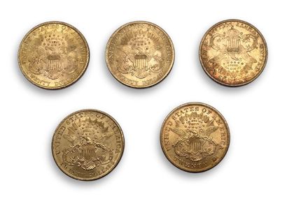 null 5 pièces de 20 dollars Or (tête de femme de profil) : 1878, 1891, 1895, 1900...