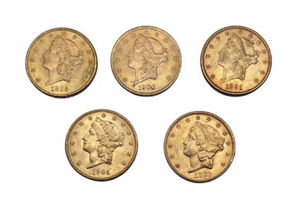 null 5 pièces de 20 dollars Or (tête de femme de profil) : 1878, 1891, 1895, 1900...