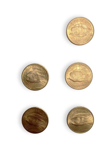 null 5 pièces de 20 dollars Or (Liberté) : 3 de 1908, 1927, 1928