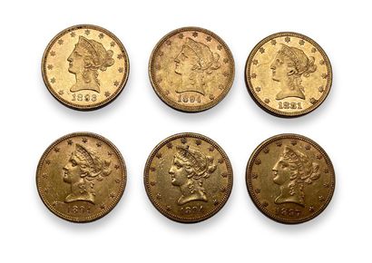 null 6 pièces de 10 Dollars Or "Liberty Head" : 1881, 1893, 3 de 1894, 1897