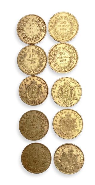 null 6 pièces de 20 Frs Or Napoléon III : 1854 A, 1855 A, 1855 BB, 3 de 1859 A
4...