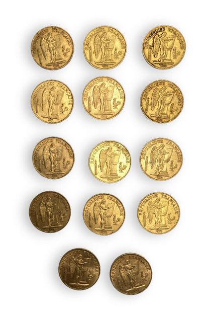 null 14 pièces de 20 Frs Or (Génie de la République) : 1848 A, 1849 A, 3 de 1875...