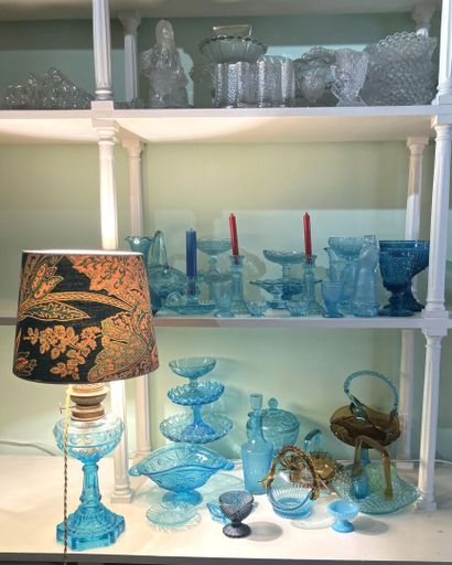 Set of blued and molded glassware such as...