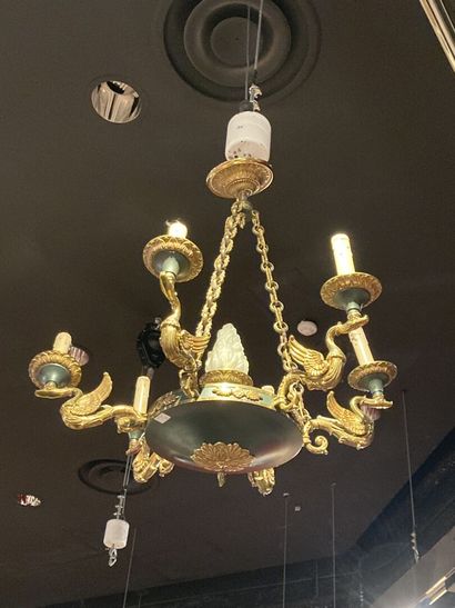 null Empire style 6-light chandelier with swan neck design
