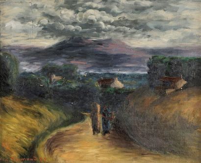 null Casimir REYMOND (1893-1969) 
Sur le chemin en campagne 
Huile sur toile signée...