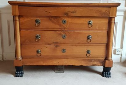 null Empire-style fruitwood chest of drawers opening to four drawers, the half-columned...