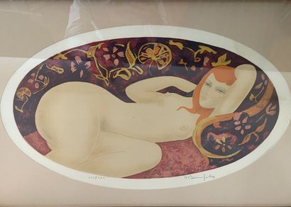 null Alain BONNEFOIT (né en 1937) 
Jeune femme nue allongée. 1973 ou 1983
Lithographie,...
