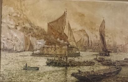 null École de la fin du XIXème siècle 

Vue d'un port 

Encre de Chine et aquarelle...