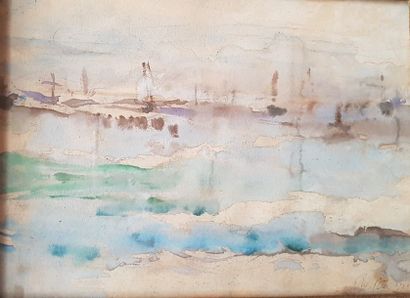 null STEER Philip Wilson (1860-1942) 

Ship yard, Southampton 

Aquarelle signée...