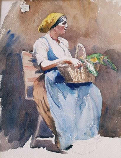null GIR Jean (début XXème siècle) 

Paysanne et panier de légumes, femme dans un...