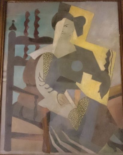 null École début du XXème siècle

Femme cubiste assise 

Huile sur carton monogrammée...