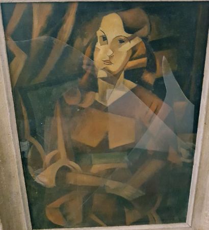 null École cubiste 

Portrait de femme assise 

Huile sur carton 64 x 48,5 cm (à...