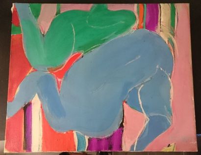 null MOISSET Raymond (1906-1994) 

Deux silhouettes verte et bleue 

Peinture sur...