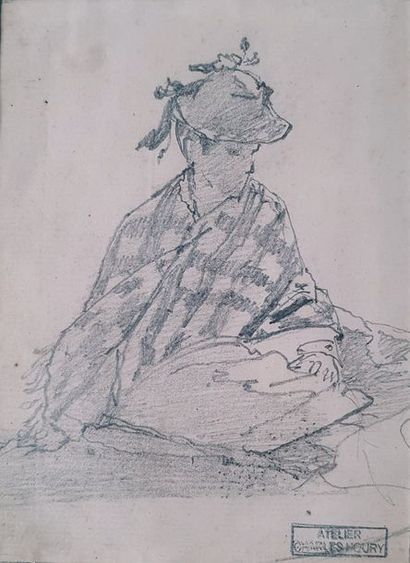 null HOURY Charles Borromée A. (1823-1898) 

Femme au chapeau assise et Personnages...