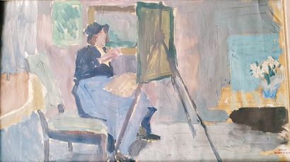 null AIMÉ Madeleine Marie (XX°)

Femme peintre dans son atelier 

Huile sur carton...