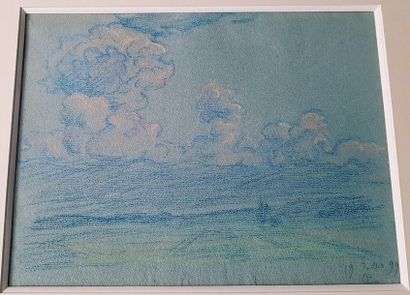 null École moderne 

Paysage et ciel nuageux 

Pastel sur papier bleu Monogrammé...