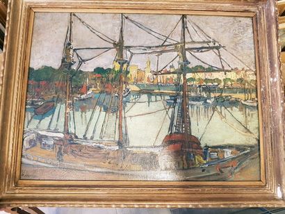 null FARDEL Robert (1867-1931) 

Le port de La Rochelle 

Huile sur carton signée...