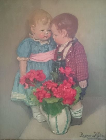 Ritta BOEMM Ritta BOEMM (1868-1948).

Deux enfants.

Huile sur toile, signée en bas...