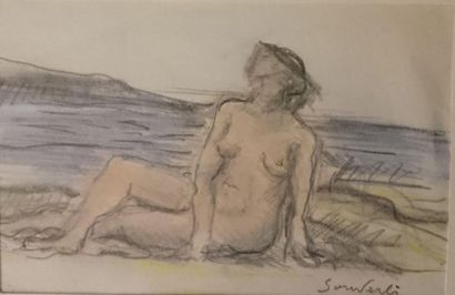 null SOUVERBIE Jean (1891-1981) Attribué à

Nu en bord de mer 

Graphite et crayon...