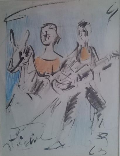 null Edgar STOEBEL (1909-2001)

Guitariste et femme sur un cheval.

Crayons de couleurs,...