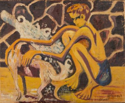 null Hervé MASSON (1918-1990)

Garçonnet et son chien

Huile sur toile signée en...