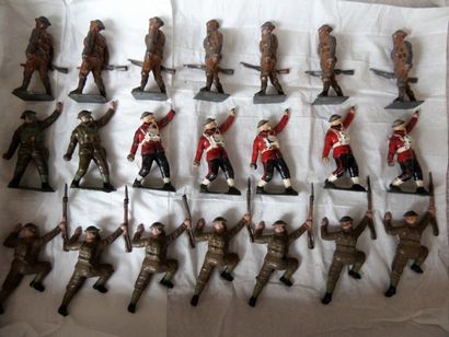 null Britains-Métal: trois set complets (21pcs) de soldats Anglais avec "gaz mask",...
