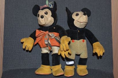 null Walt Disney (2) Mickey et Minnie en peluche, ht 25cm, vers 1935. Etat d'ori...