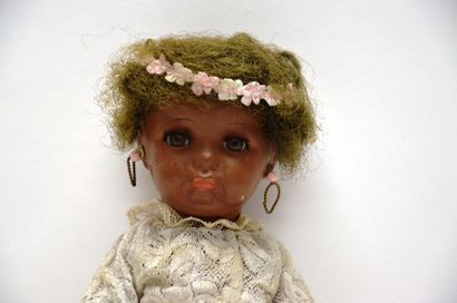 null Poupée, UNIS-FRANCE 247, poupée créole, composition, yeux fixes, 35 cm