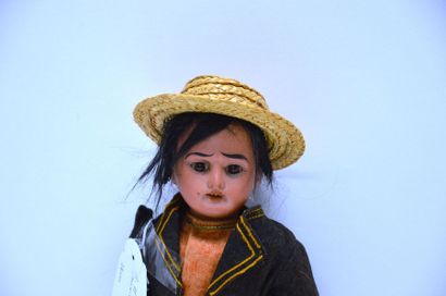 null Boy doll, A.M., swarthy complexion, open mouth, brown fixed eyes, original clothes,...
