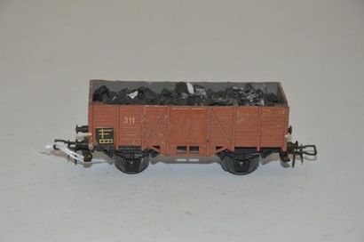 null MÄRKLIN 311.K b.1, (1948/49) wagon overt chargé de vrai charbon, brown, 9cm,...