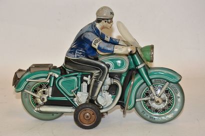 null TCO, Germany, police motorbike, in lithographed sheet metal, green and blue,...