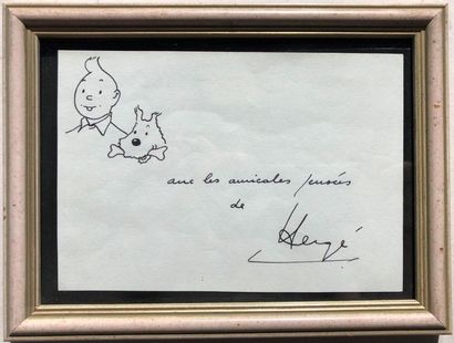 null Dédicace de Hergé illustrant le portrait de Tintin et Milou avec le texte suivant:...