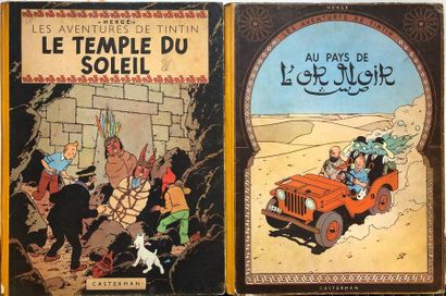 null Hergé/Tintin. Paire d'albums EO couleurs en état d'origine avec usures:

-Le...