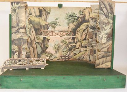 null Rare théâtre d'Epinal : comprend le socle en bois peint en vert et 8 décors...