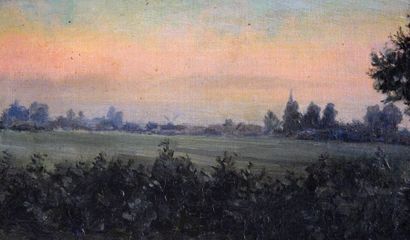 null Huile sur toile "paysage campagnard", fin 19e siècle, 18,5 x 70 cm 
