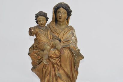 null Sculpture en terre cuite "Vierge à l'enfant" , XVIIIe (accidents) Ht: 68 cm