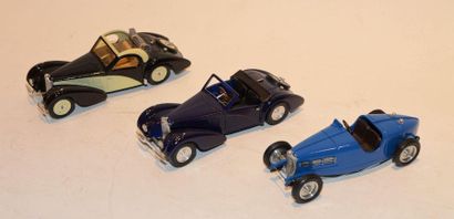 null (3) DB 3 Bugatti,1 Atalante type 57s de 1939 sur base SOLIDO, métal noir et...