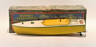 null HORNBY Speed boat, in yellow and white sheet metal, Lg. 29cm, box, good con...