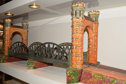 null BING, Germany, circa 1900, Ec. I, RARE Large double-tower bridge in orange,...