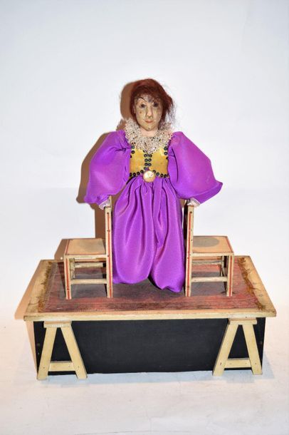 null Automaton RENOU (late 19th century) clown balancing on two chairs, the clown...