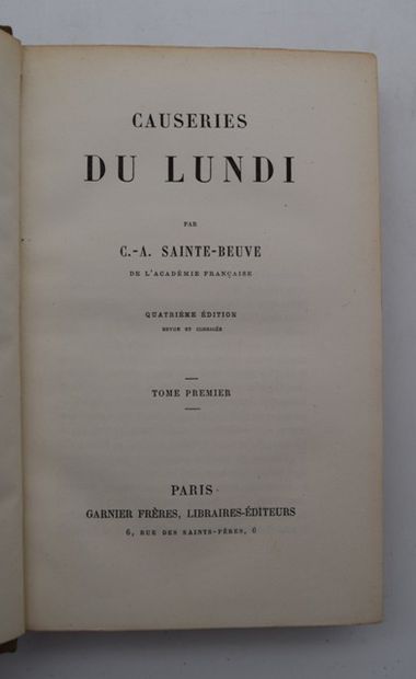 null Set of 15 volumes

SAINTE-BEUVE, Charles Augustin

Monday Talks 

Paris, Garnier...