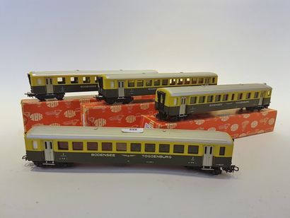 null HAG (4) passenger cars, 4 axles BODENSEE TOGGENBURG green and yellow - 1x 1st...