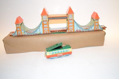 null TM Japan, Tower Bridge, with battery operated, return tram, lithographed sheet...