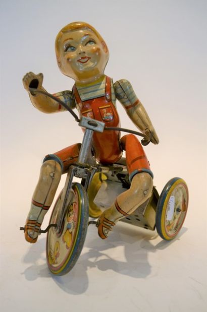 null UNIQUE ART USA, Kiddy cyclist, mechanics in lithographed sheet metal, superb...